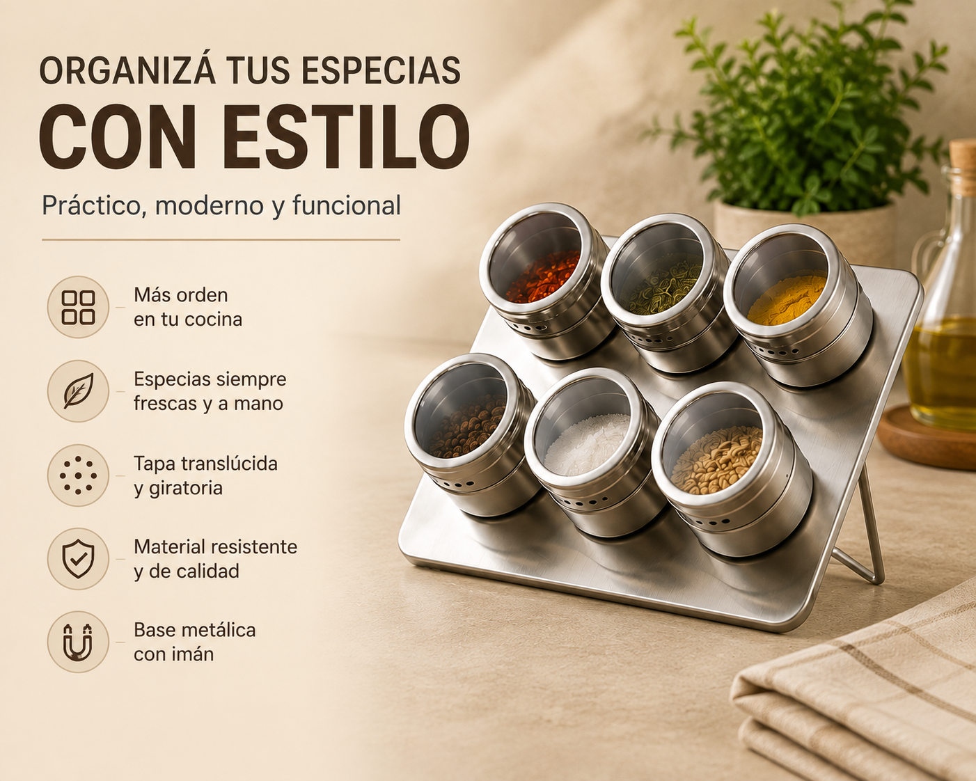 Set x6 Especieros de Acero Inoxidable